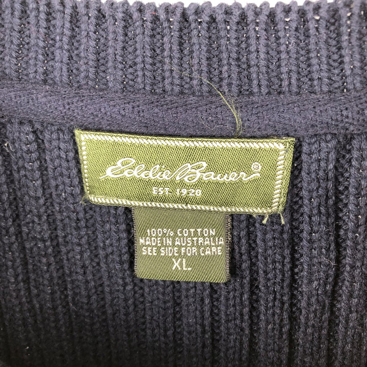 2000'S Eddie Bauer Ribbed V-Neck Cotton Knit Sweater, Men's Size XL cotton Navy blue Vintage Second Hand