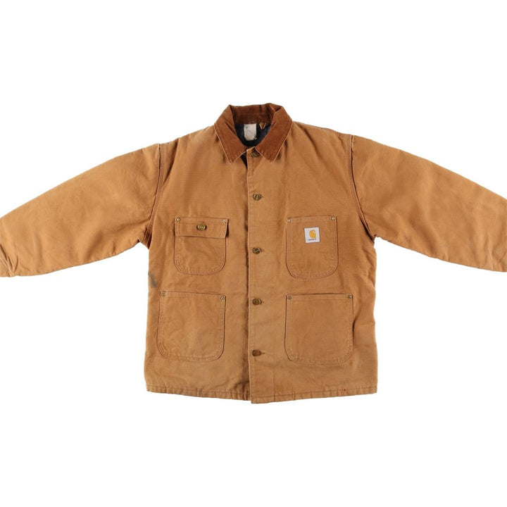 90'S Carhartt Michigan Chore Coat/Duck Coverall, Made in USA, Men's Size L, Vintage cotton ocher yellow type Vintage Second Hand