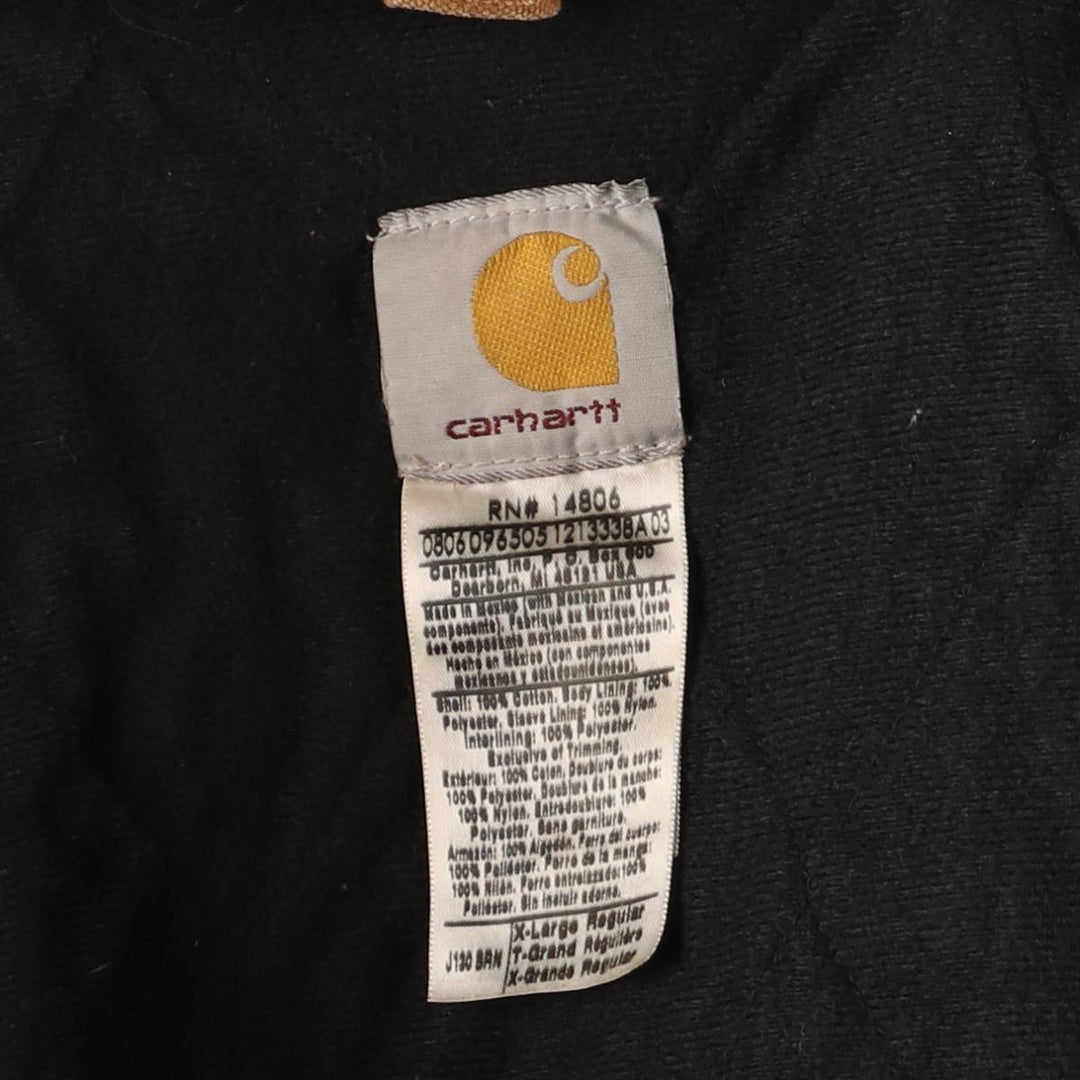 2000'S Carhartt Active Jacket, Padded Duck Full Zip Hoodie, Men's Size XL cotton brown type Vintage Second Hand