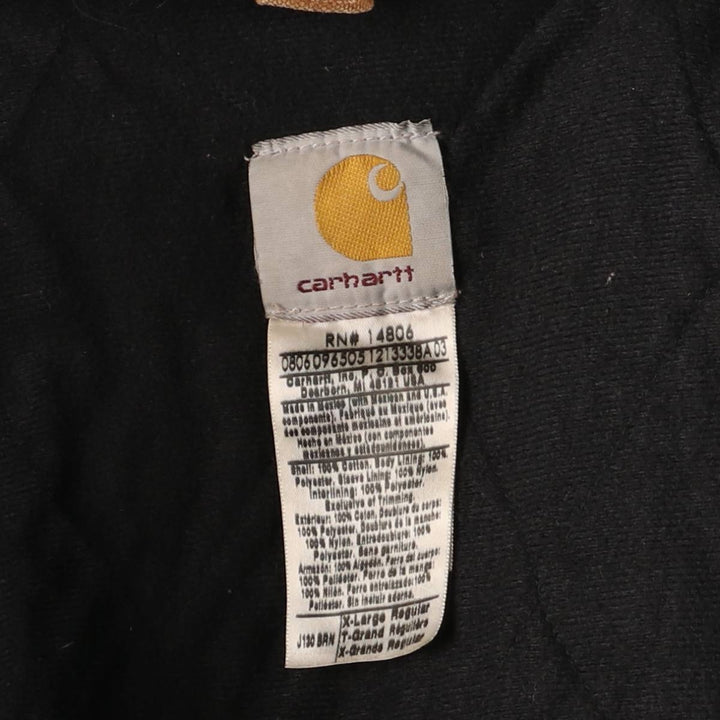 2000'S Carhartt Active Jacket, Padded Duck Full Zip Hoodie, Men's Size XL cotton brown type Vintage Second Hand