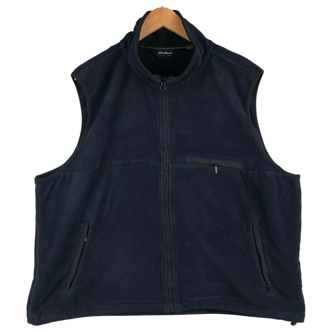2000'S Eddie Bauer fleece vest, made in the USA, men's size XXL polyester navy blue type Vintage Second Hand