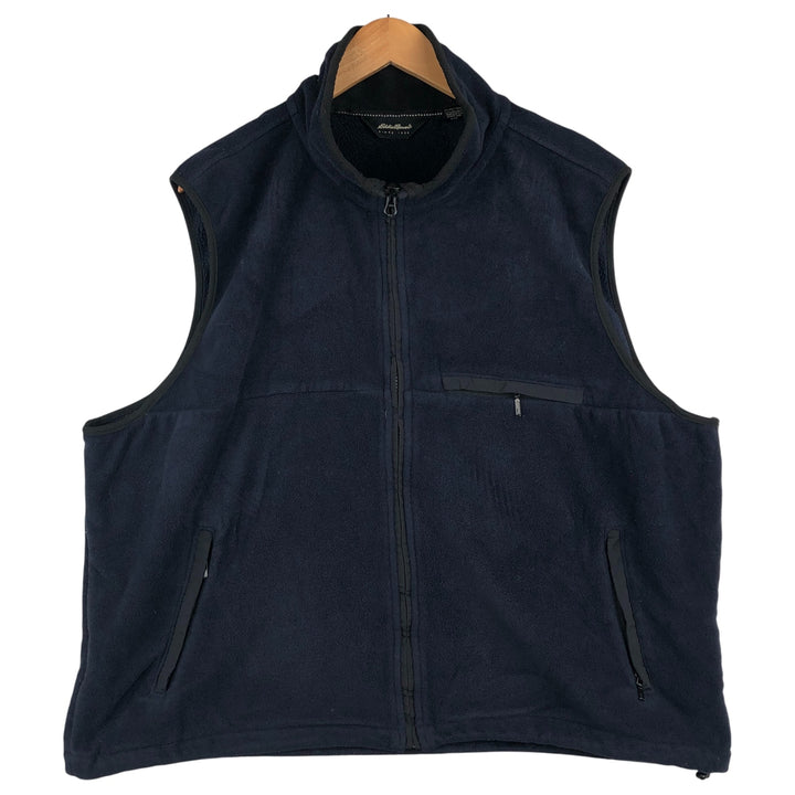 2000'S Eddie Bauer fleece vest, made in the USA, men's size XXL polyester navy blue type Vintage Second Hand