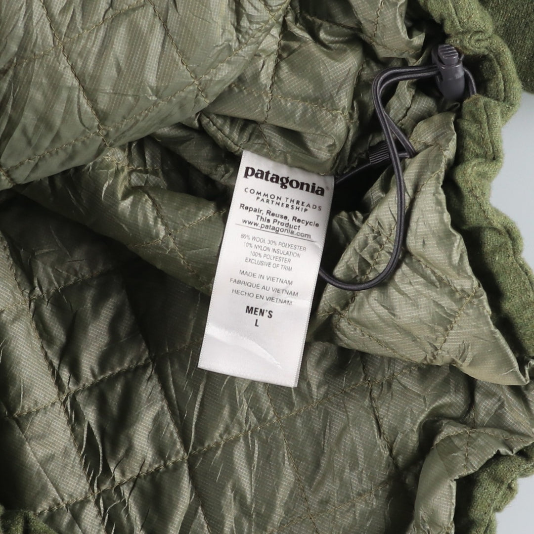 Patagonia 50385FA15 Padded Half-Snap Pullover Wool Parka, Men's Size L wool Khaki type Vintage Second Hand