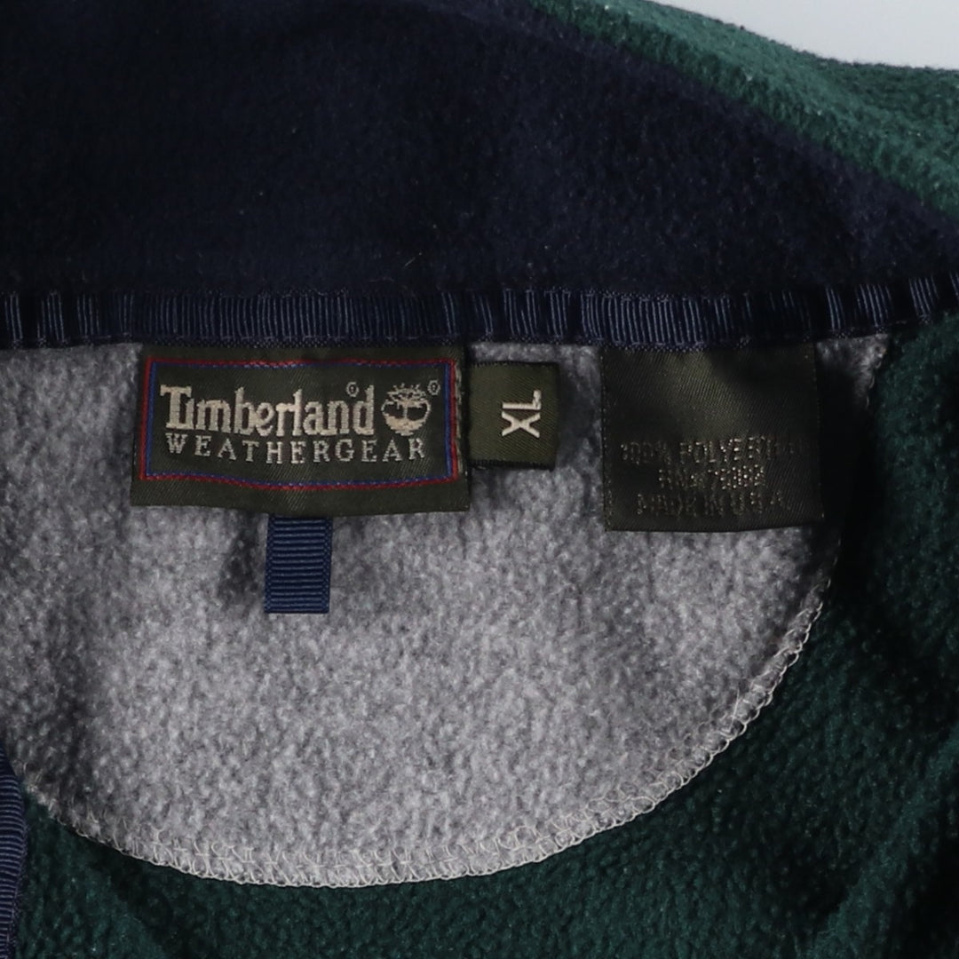 Vintage 90'S Timberland WEATHERGEAR half-zip fleece pullover, made in the USA, men's size XL polyester Green type dark green Vintage Second Hand