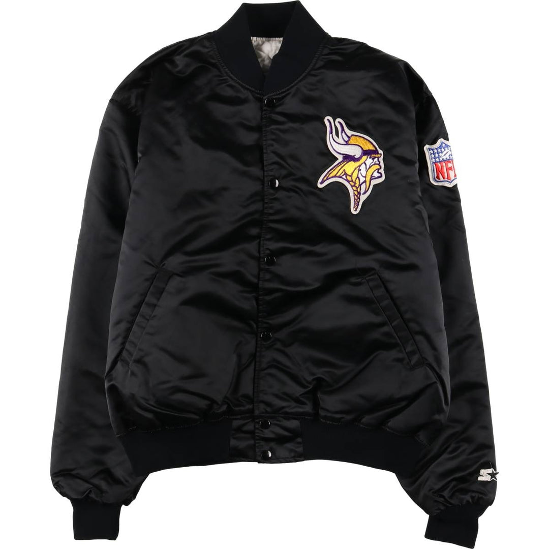 90'S Starter NFL Minnesota Vikings Nylon Stadium Jacket, Vintage Award Winning Jacket, Made in USA, Men's Size XL Nylon black type Vintage Second Hand