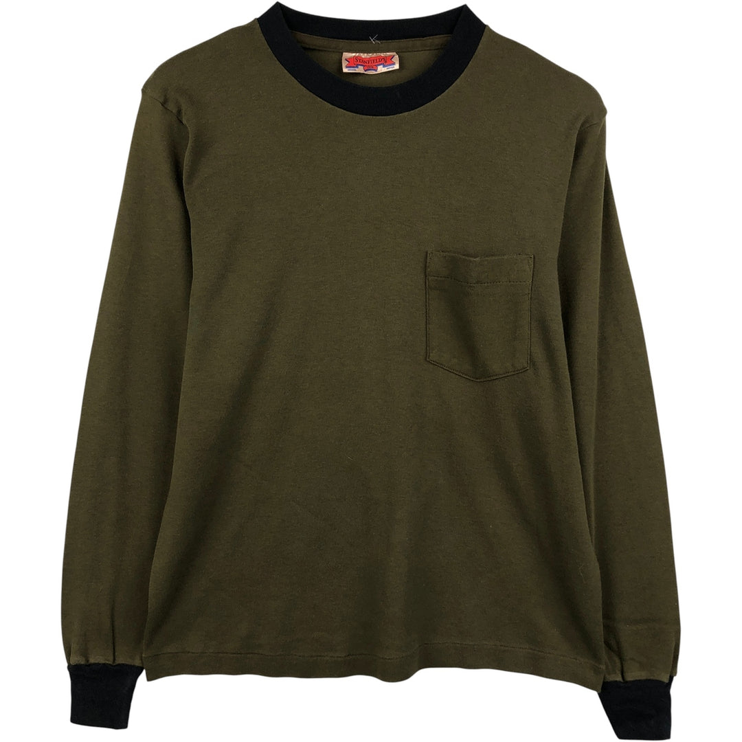 STANFIELDS Solid Pocket Long Sleeve T-Shirt, Made in Canada, Men's Size Medium cotton Khaki type Vintage Second Hand