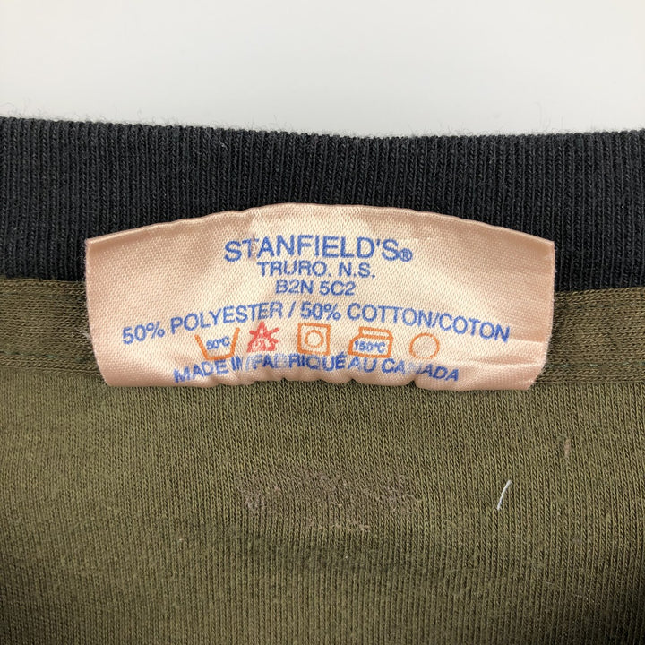 STANFIELDS Solid Pocket Long Sleeve T-Shirt, Made in Canada, Men's Size Medium cotton Khaki type Vintage Second Hand