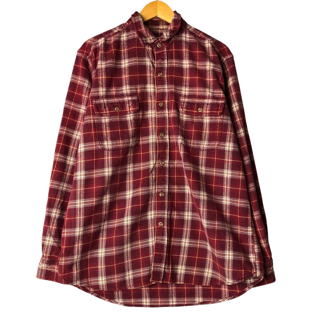 FIELD AND STREAM Long Sleeve Heavy Flannel Check Shirt, Men's Size L unclear wine-red Vintage Second Hand