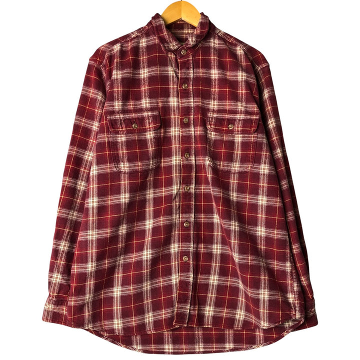 FIELD AND STREAM Long Sleeve Heavy Flannel Check Shirt, Men's Size L unclear wine-red Vintage Second Hand