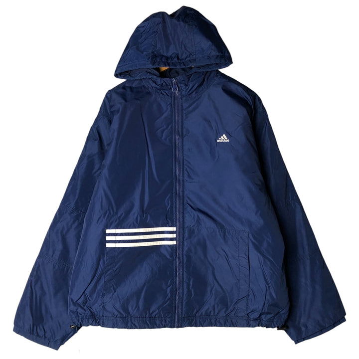 Vintage 90'S adidas padded hoodie/puffer jacket, size M, men's Nylon blue type Vintage Second Hand
