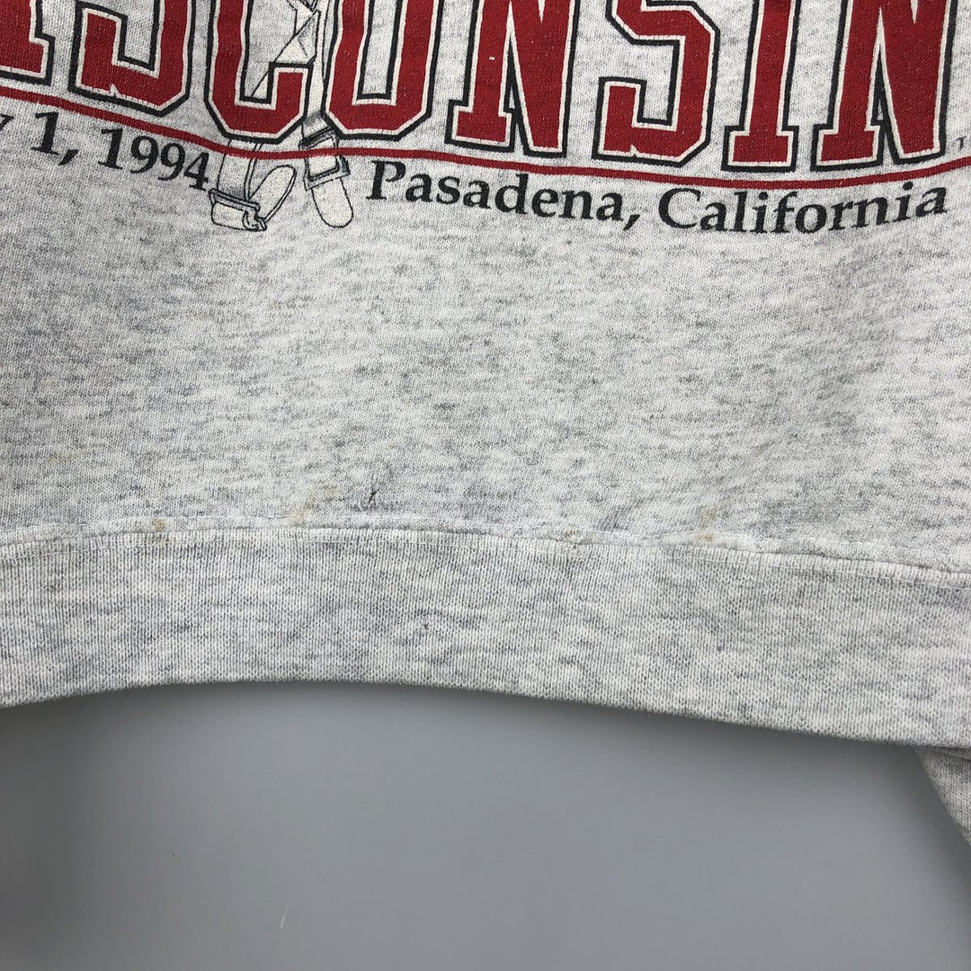 1990'S GALT SAND University of Wisconsin 1994 Rose Bowl College Sweatshirt, Made in USA, Men's Size L cotton gray type Vintage Second Hand