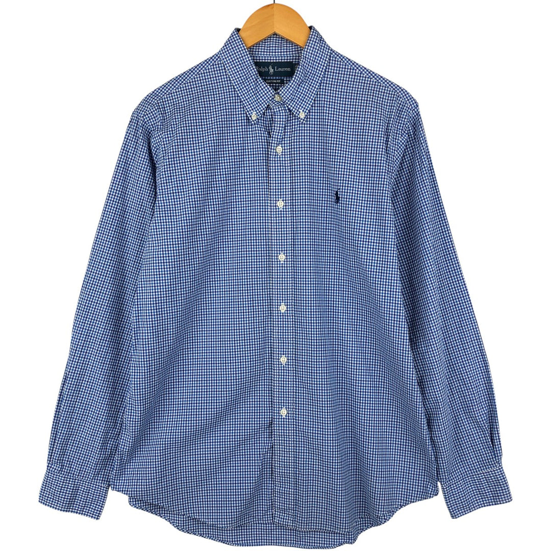 Ralph Lauren Custom Fit Check Pattern Long Sleeve Button-Down Striped Shirt, Men's Size L cotton blue type Vintage Second Hand