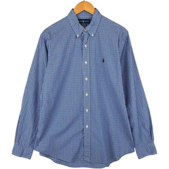Ralph Lauren Custom Fit Check Pattern Long Sleeve Button-Down Striped Shirt, Men's Size L cotton blue type Vintage Second Hand