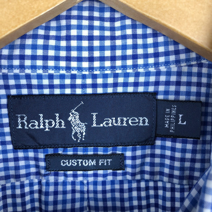 Ralph Lauren Custom Fit Check Pattern Long Sleeve Button-Down Striped Shirt, Men's Size L cotton blue type Vintage Second Hand