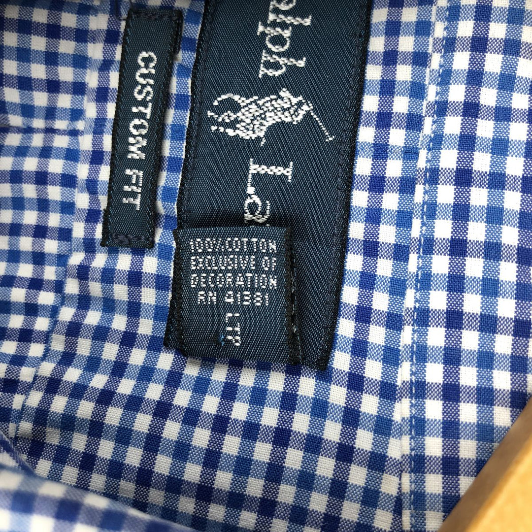 Ralph Lauren Custom Fit Check Pattern Long Sleeve Button-Down Striped Shirt, Men's Size L cotton blue type Vintage Second Hand