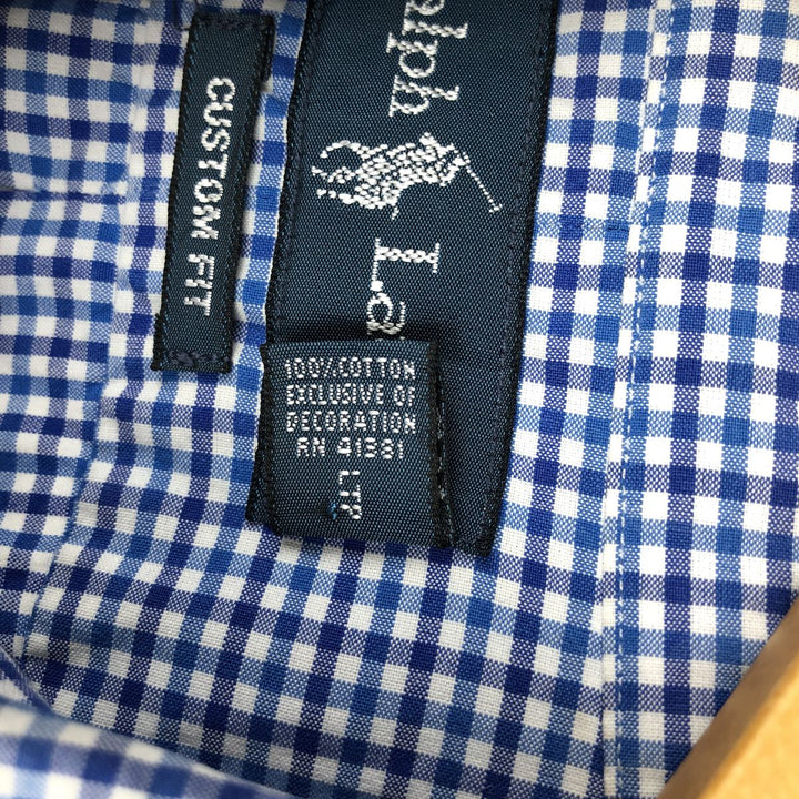 Ralph Lauren Custom Fit Check Pattern Long Sleeve Button-Down Striped Shirt, Men's Size L cotton blue type Vintage Second Hand
