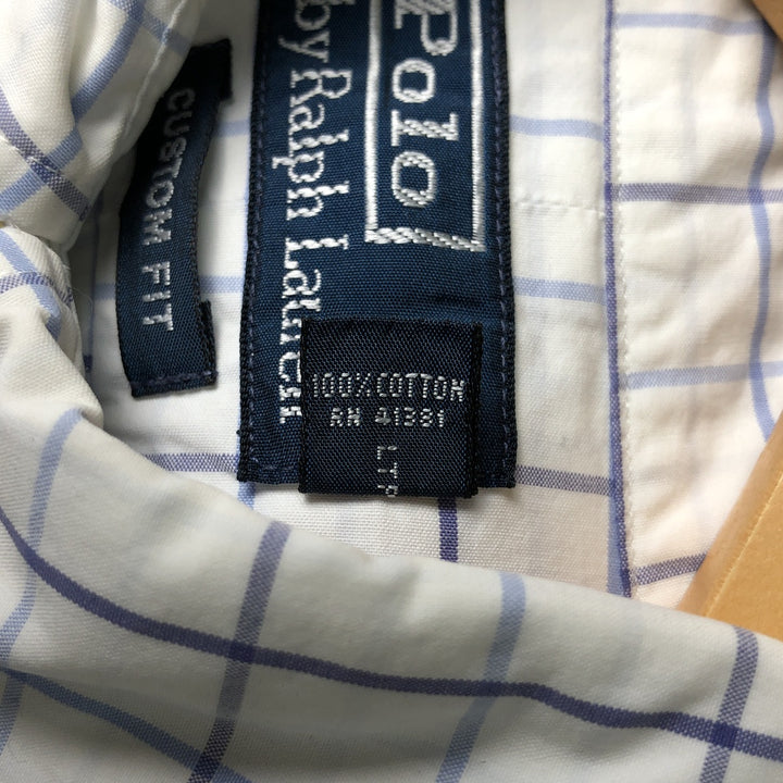 Ralph Lauren POLO by RALPH LAUREN CUSTOM FIT long-sleeved button-down check shirt, men's size M cotton white type Vintage Second Hand