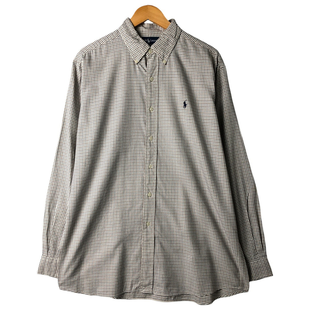 Ralph Lauren ELLINGTON long-sleeved button-down check shirt, men's size L cotton white type Vintage Second Hand