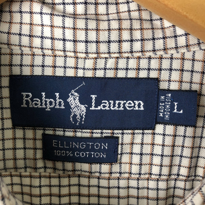 Ralph Lauren ELLINGTON long-sleeved button-down check shirt, men's size L cotton white type Vintage Second Hand