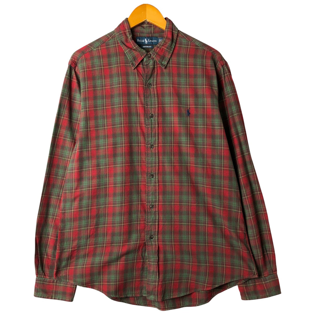 Ralph Lauren CUSTOM FIT long sleeve button down check shirt, men's size L cotton red type Vintage Second Hand