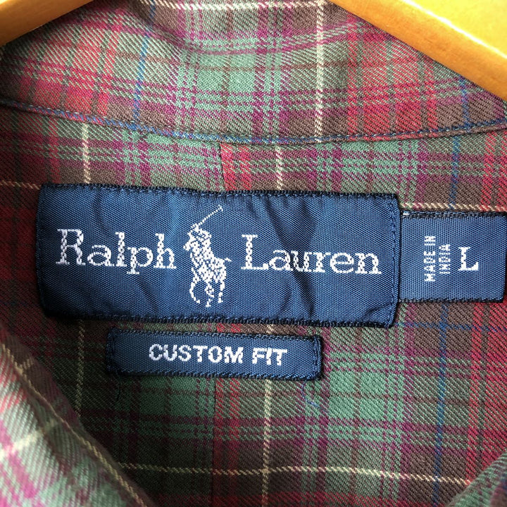 Ralph Lauren CUSTOM FIT long sleeve button down check shirt, men's size L cotton red type Vintage Second Hand