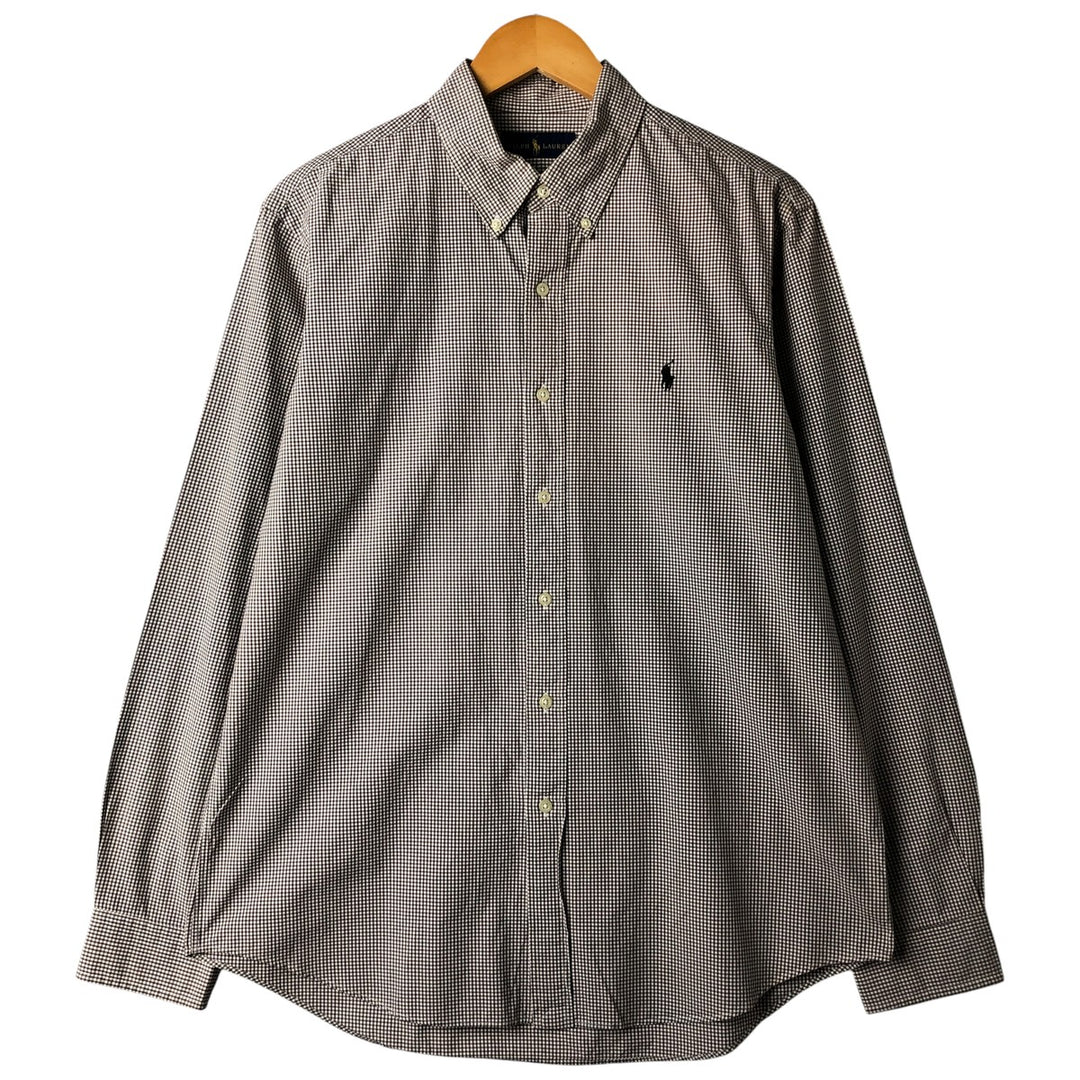 Ralph Lauren Gingham Check Long Sleeve Button-Down Check Shirt, Men's Size L cotton brown type Vintage Second Hand