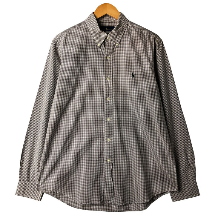 Ralph Lauren Gingham Check Long Sleeve Button-Down Check Shirt, Men's Size L cotton brown type Vintage Second Hand