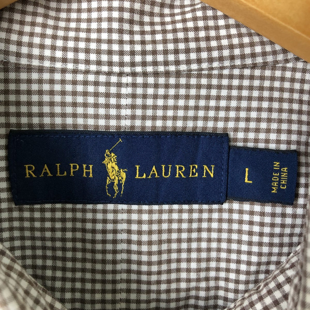 Ralph Lauren Gingham Check Long Sleeve Button-Down Check Shirt, Men's Size L cotton brown type Vintage Second Hand