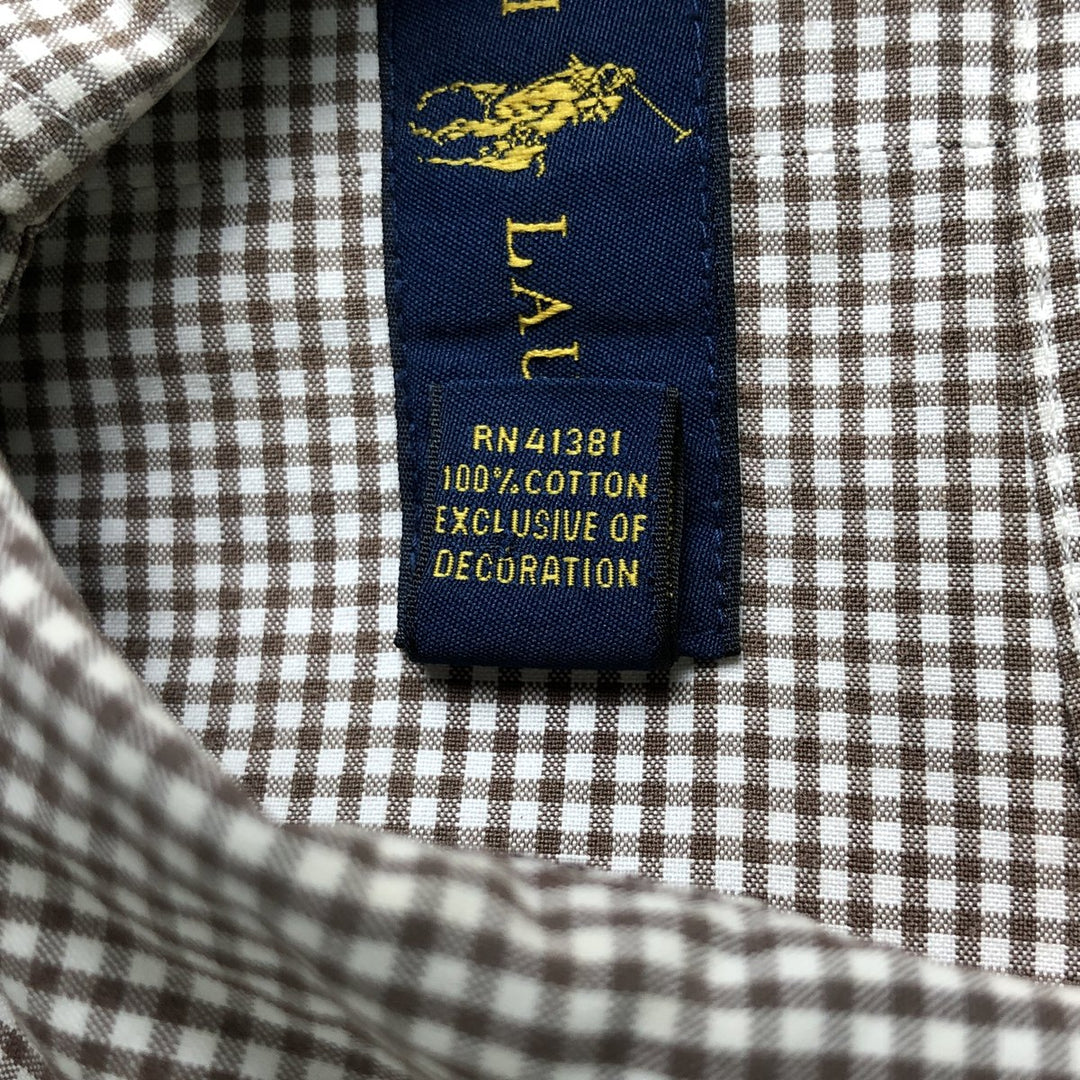 Ralph Lauren Gingham Check Long Sleeve Button-Down Check Shirt, Men's Size L cotton brown type Vintage Second Hand