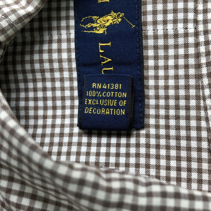Ralph Lauren Gingham Check Long Sleeve Button-Down Check Shirt, Men's Size L cotton brown type Vintage Second Hand