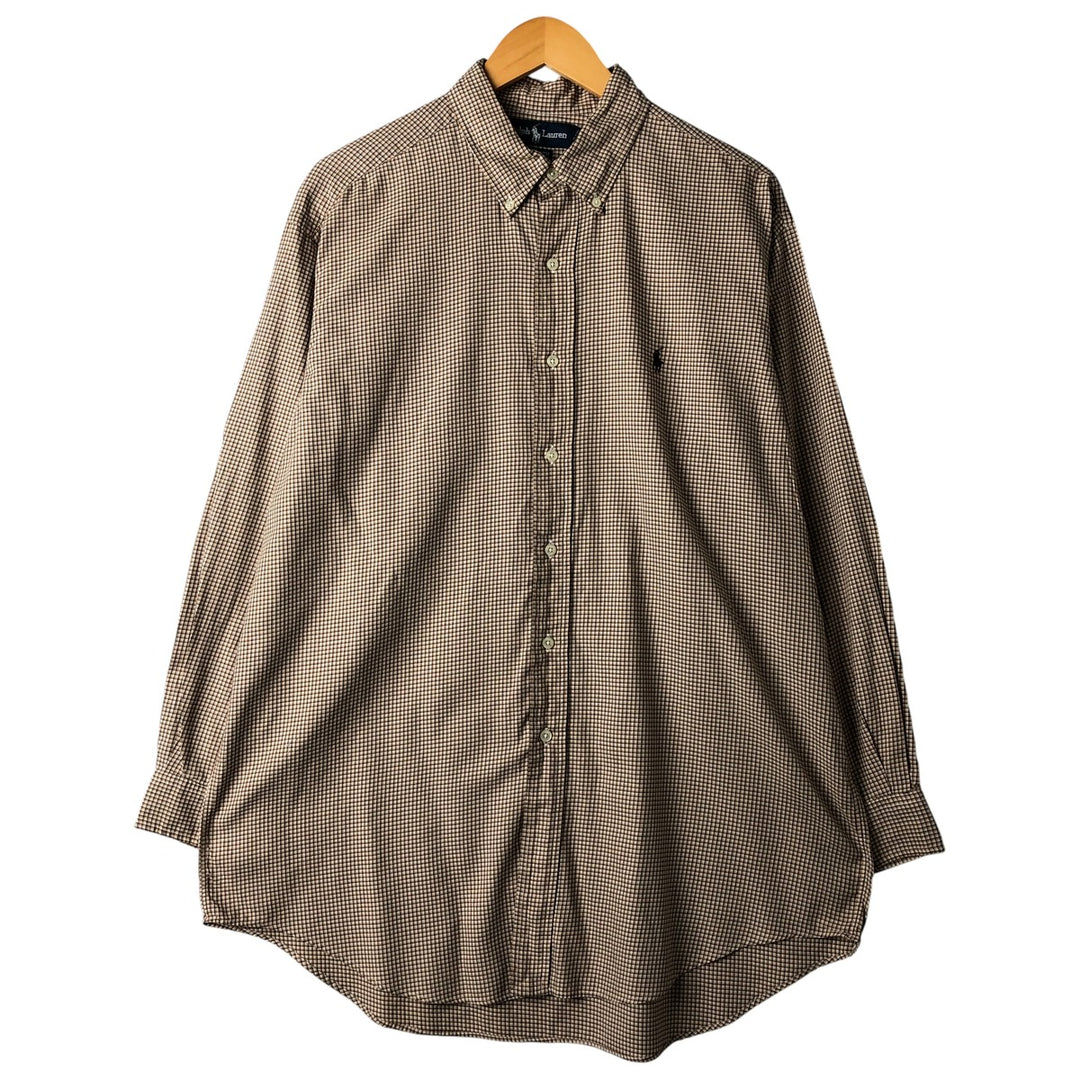Ralph Lauren YARMOUTH Long Sleeve Button-Down Check Shirt, Men's Size L cotton brown type Vintage Second Hand