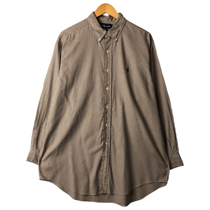 Ralph Lauren YARMOUTH Long Sleeve Button-Down Check Shirt, Men's Size L cotton brown type Vintage Second Hand