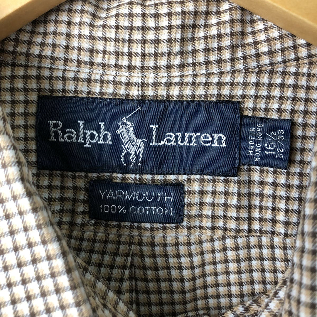 Ralph Lauren YARMOUTH Long Sleeve Button-Down Check Shirt, Men's Size L cotton brown type Vintage Second Hand