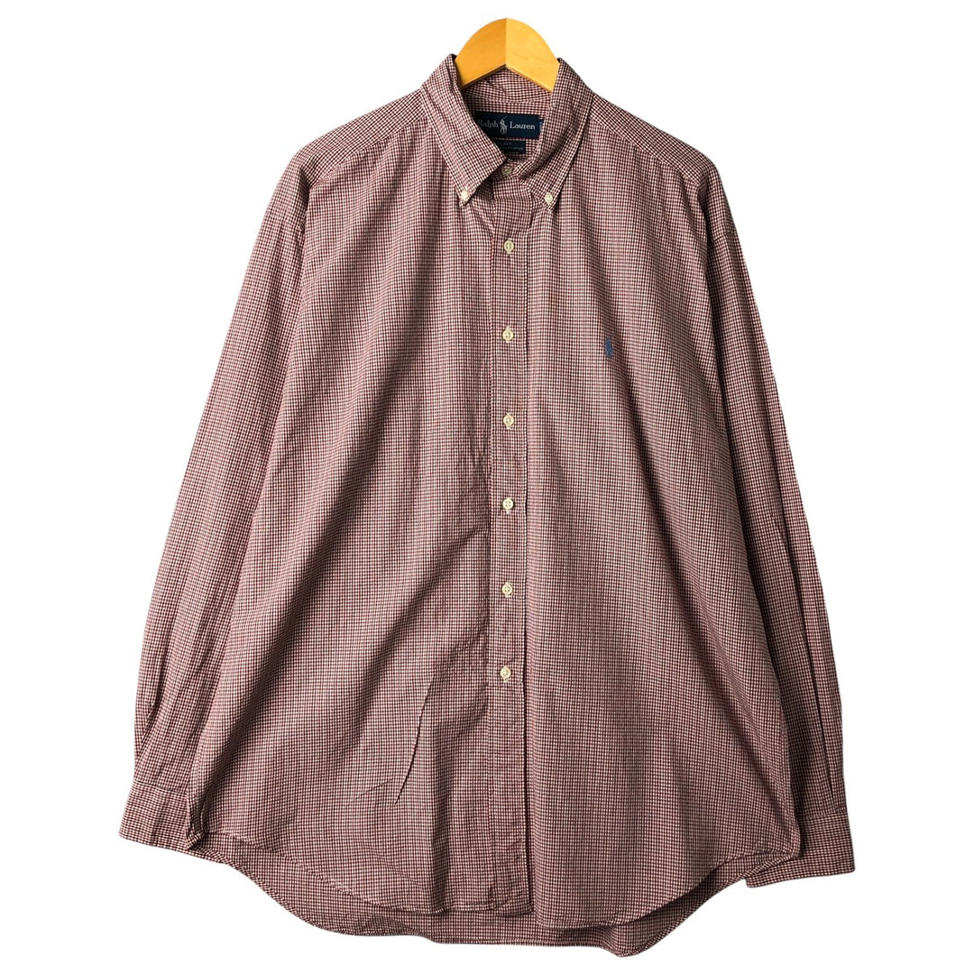 Ralph Lauren BLAKE long sleeve button down check shirt, men's size L cotton red type Vintage Second Hand