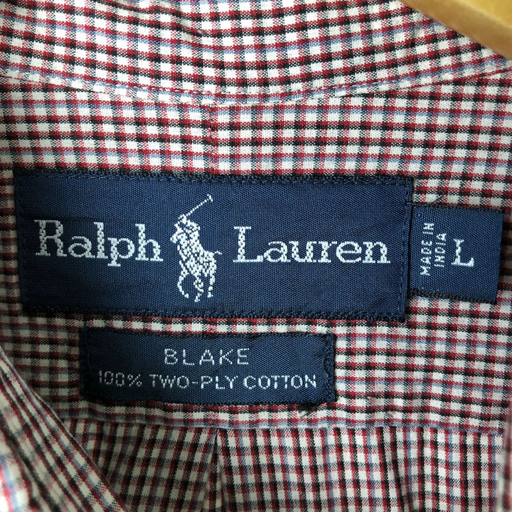 Ralph Lauren BLAKE long sleeve button down check shirt, men's size L cotton red type Vintage Second Hand
