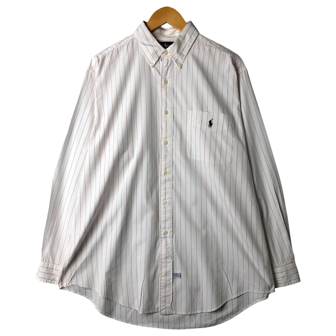 Ralph Lauren YARMOUTH Long Sleeve Button-Down Striped Shirt, Men's Size L cotton white type Vintage Second Hand