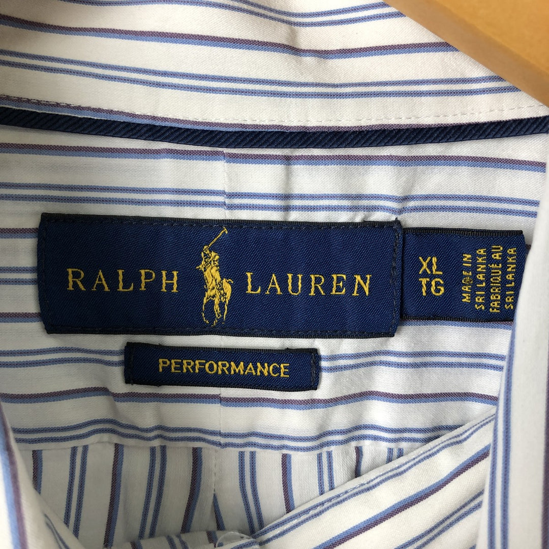 Ralph Lauren Performance Long Sleeve Button-Down Striped Shirt, Men's Size XL unclear white type Vintage Second Hand