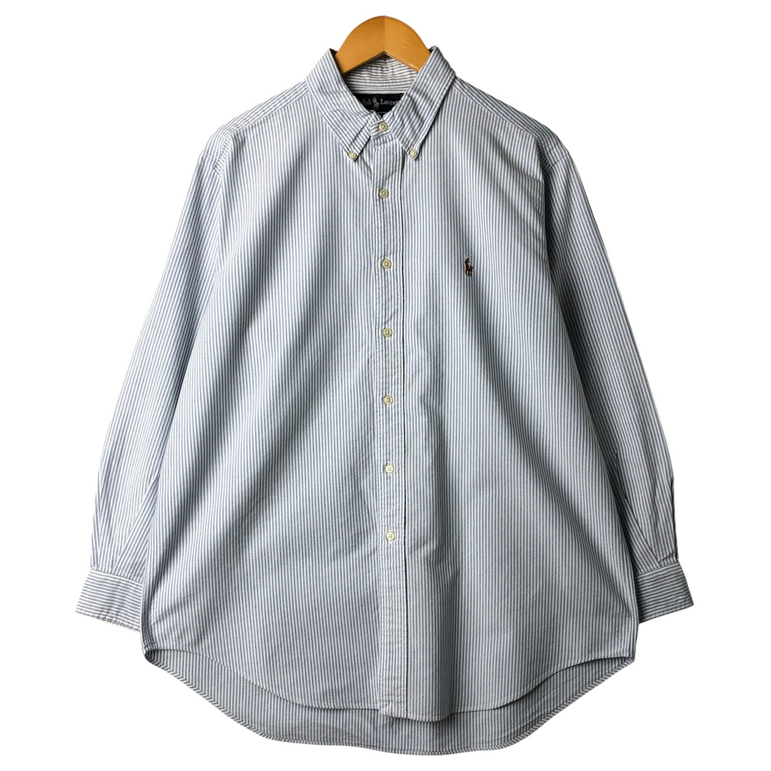 Ralph Lauren YARMOUTH Striped Pattern Long Sleeve Button-Down Striped Shirt, Size 16, 1 cotton Blue type light blue Vintage Second Hand