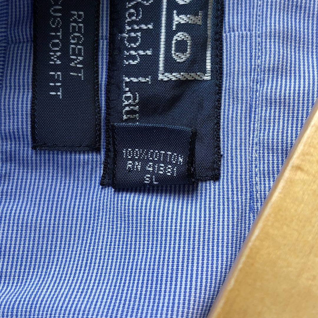 Ralph Lauren POLO by Ralph Lauren REGENT long-sleeved cotton striped shirt, men's size XXL cotton blue type Vintage Second Hand