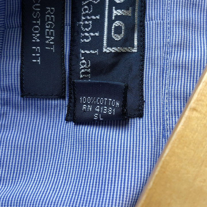 Ralph Lauren POLO by Ralph Lauren REGENT long-sleeved cotton striped shirt, men's size XXL cotton blue type Vintage Second Hand