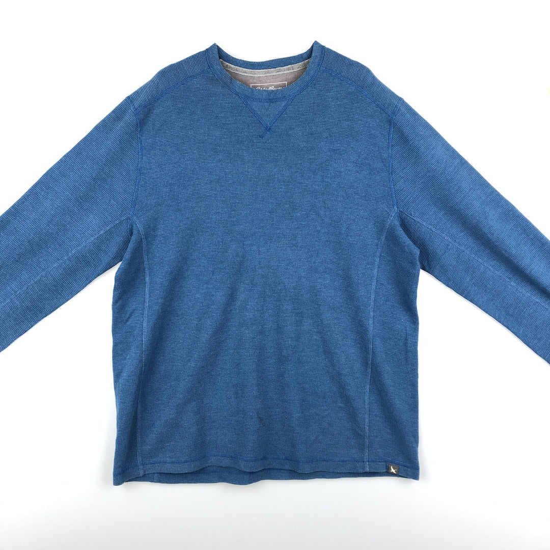 Eddie Bauer Thermal Ron T-shirt, Waffle, Men's L size cotton blue type Vintage Second Hand