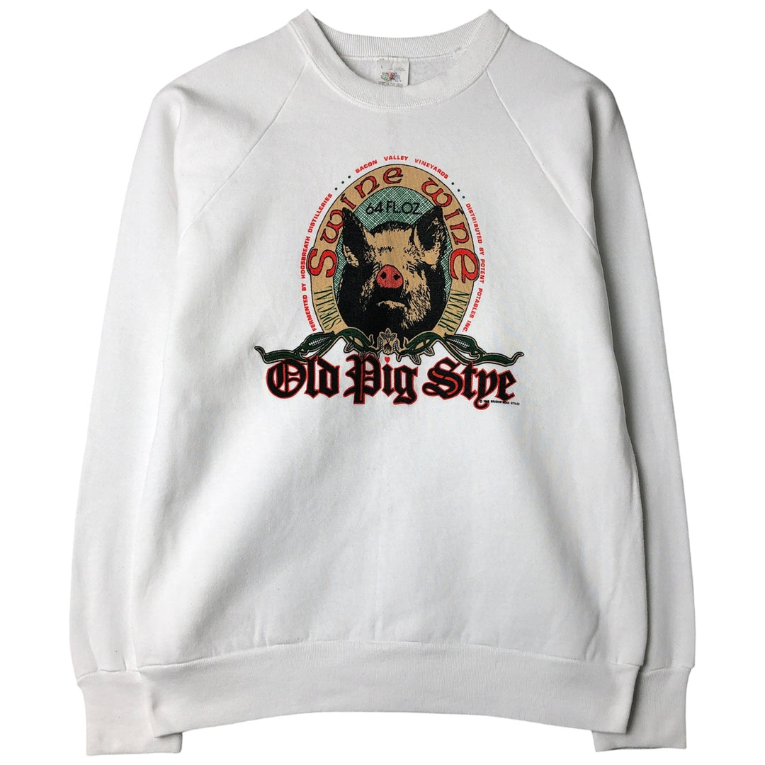 Vintage 1980'S Fruit of the Loom Pig Pattern Animal Sweatshirt, Made in USA, Men's Size L cotton white type Vintage Second Hand