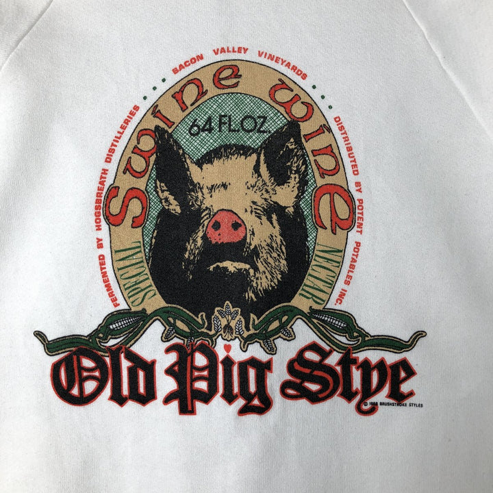 Vintage 1980'S Fruit of the Loom Pig Pattern Animal Sweatshirt, Made in USA, Men's Size L cotton white type Vintage Second Hand