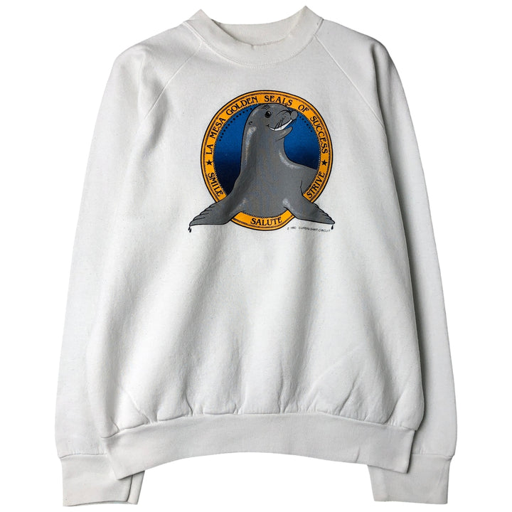 Vintage 90'S Fruit of the Loom Seal Pattern Animal Sweatshirt, Made in USA, Men's Size L cotton white type Vintage Second Hand