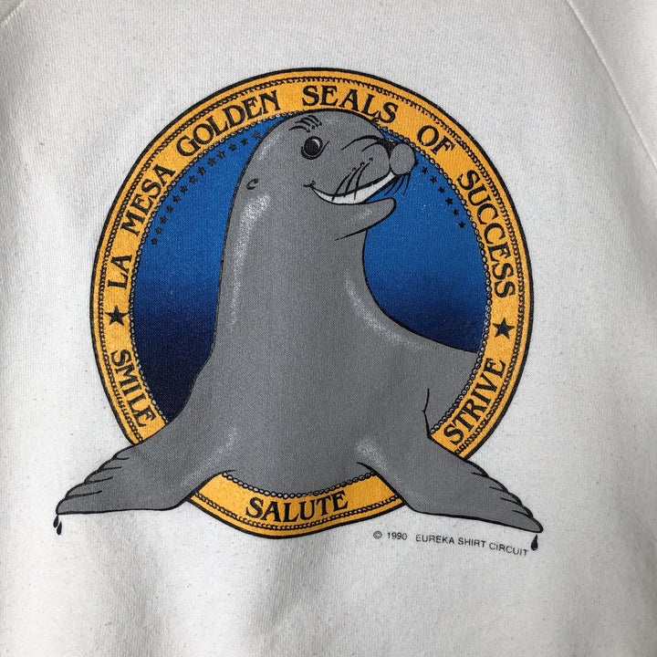 Vintage 90'S Fruit of the Loom Seal Pattern Animal Sweatshirt, Made in USA, Men's Size L cotton white type Vintage Second Hand