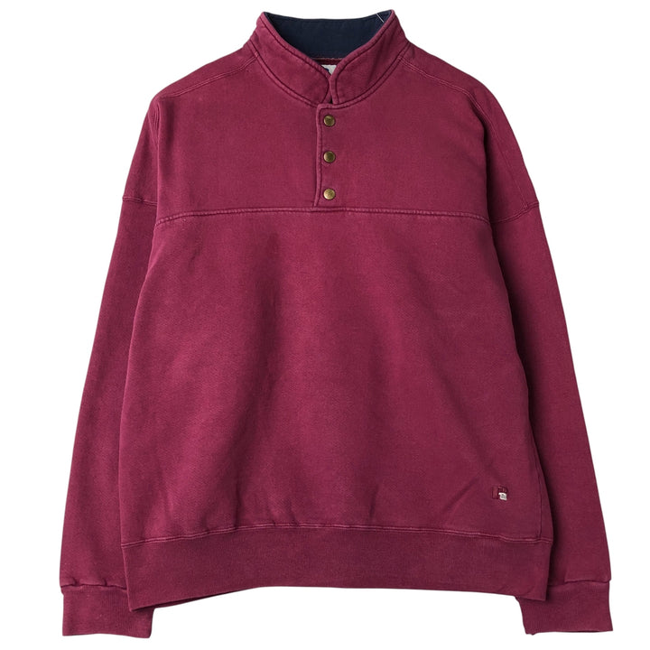 90'S Russell High Cotton Half-Button Blank Sweatshirt, Made in USA, Men's Size XL, Vintage cotton Red type red-purple Vintage Second Hand