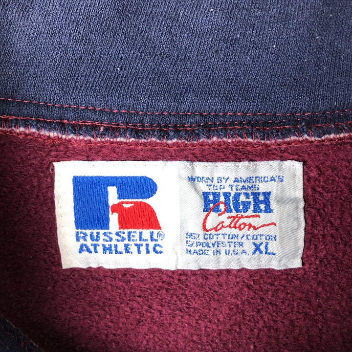 90'S Russell High Cotton Half-Button Blank Sweatshirt, Made in USA, Men's Size XL, Vintage cotton Red type red-purple Vintage Second Hand