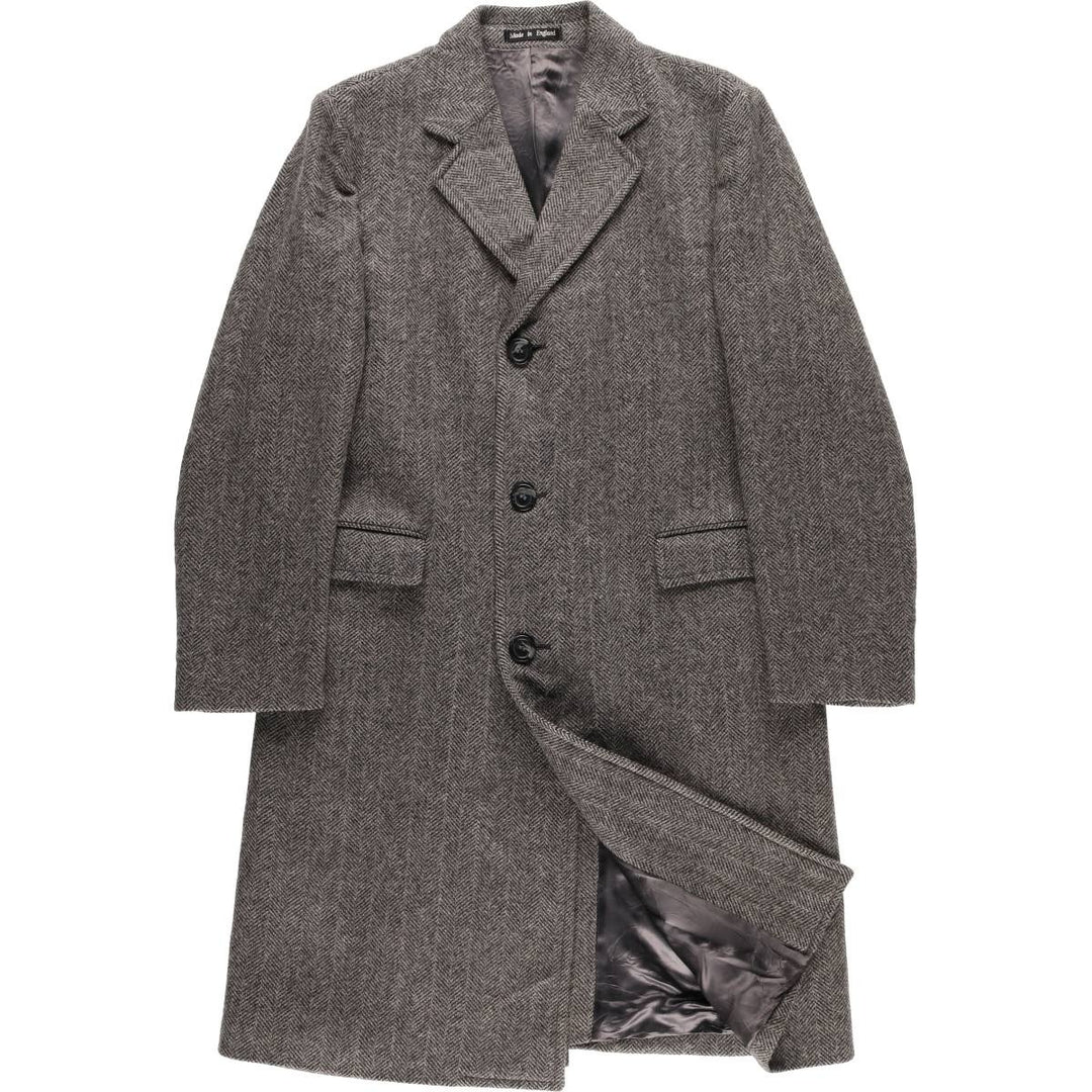 Thornwall and Delaney Herringbone Chesterfield Coat, Made in England, Men's Size M unclear gray type Vintage Second Hand