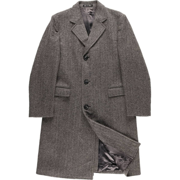 Thornwall and Delaney Herringbone Chesterfield Coat, Made in England, Men's Size M unclear gray type Vintage Second Hand