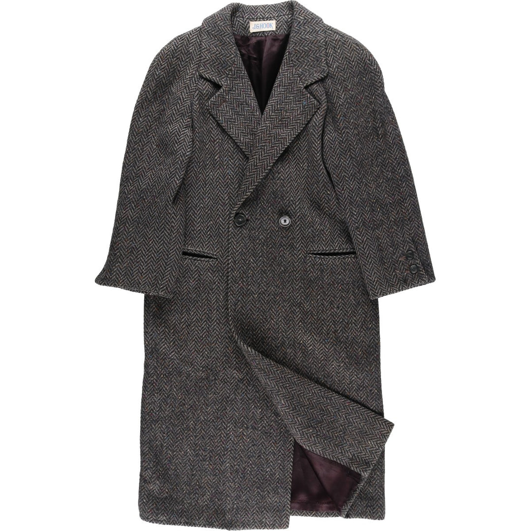 JGHOOK Color Nep Herringbone Wool Long Coat, Men's Size Medium, Vintage wool gray type Vintage Second Hand